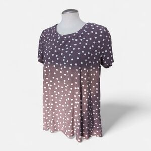 Anne Klein Women's Short Sleeve Blouse Size Large Purple With White Polka Dots